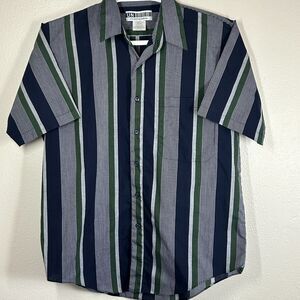 UNITED Striped Short Sleeve Button Down Shirt Size Large Navy Green White